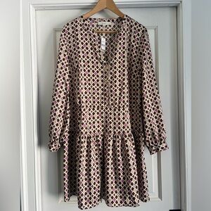 Loft- Geo Split Neck Flare Dress - Size 14